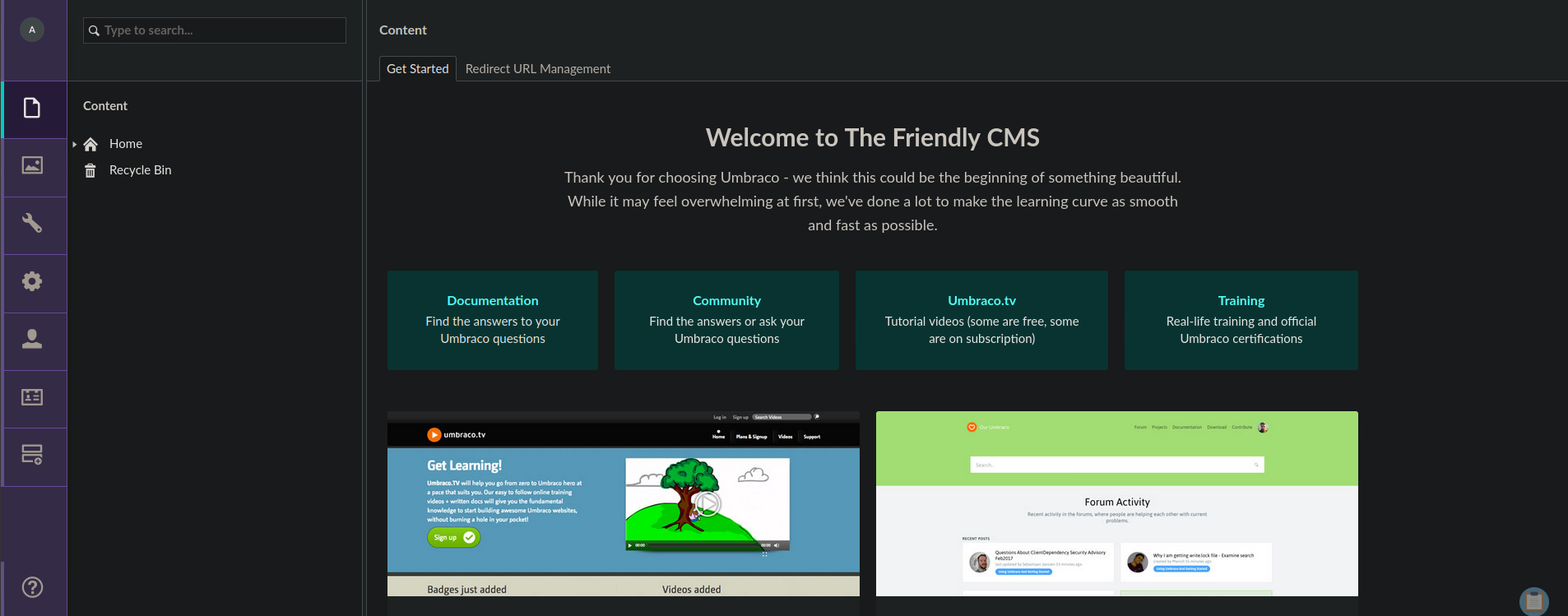 Admin panel homepage