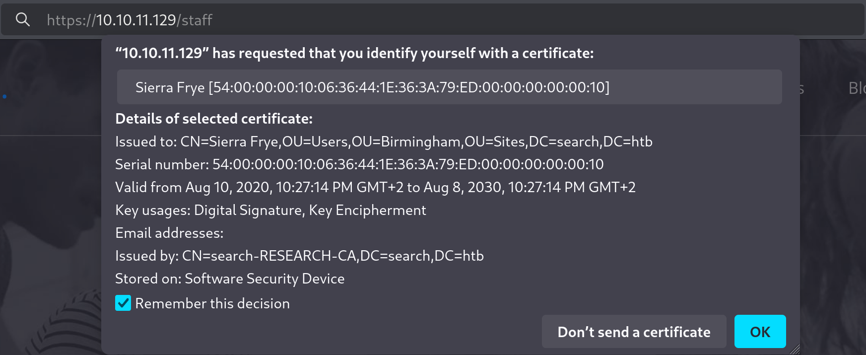 Staff certificate prompt